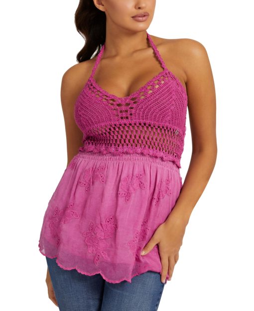 Guess Women's Hailey Halter Top - Purple Dragonfruit M