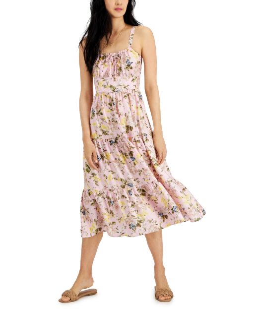 I.N.C. International Concepts Printed Tiered Midi Dress, Cre Pink Carnation Combo 12