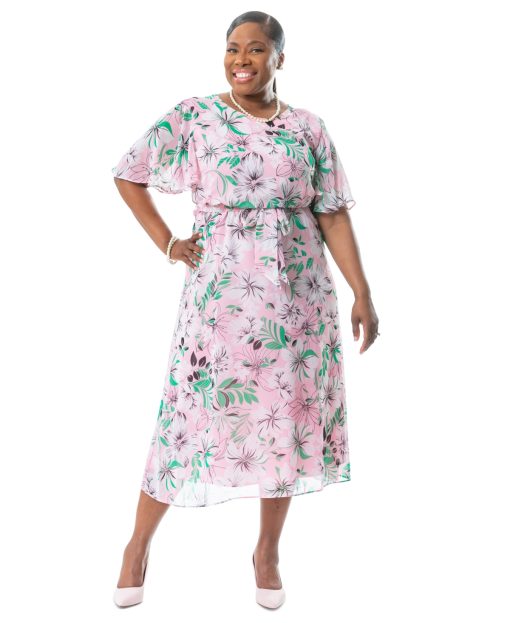 Kasper Pink Floral Midi Dress - Size L - Women's Dresses