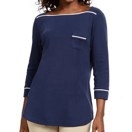 Karen Scott Women's Petite Piping-Trim T-Shirt Ps Intrepid Blue PS - Image 2