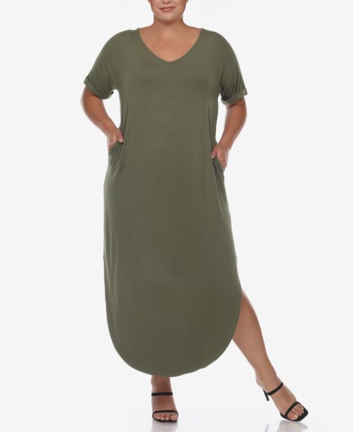 White Mark Plus Size Short Sleeve V-neck Olive 2X