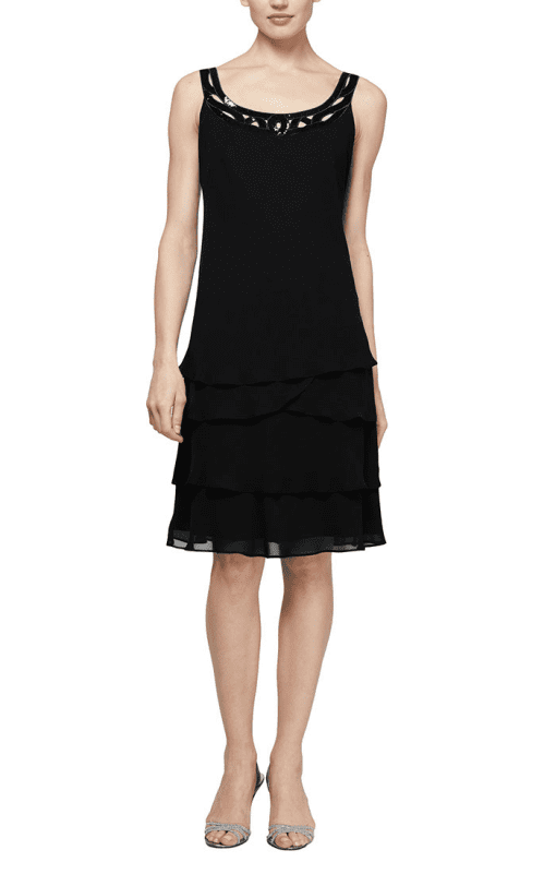 SL FASHIONS Siny Sequin Chiffon Dress Black 10 - Image 2