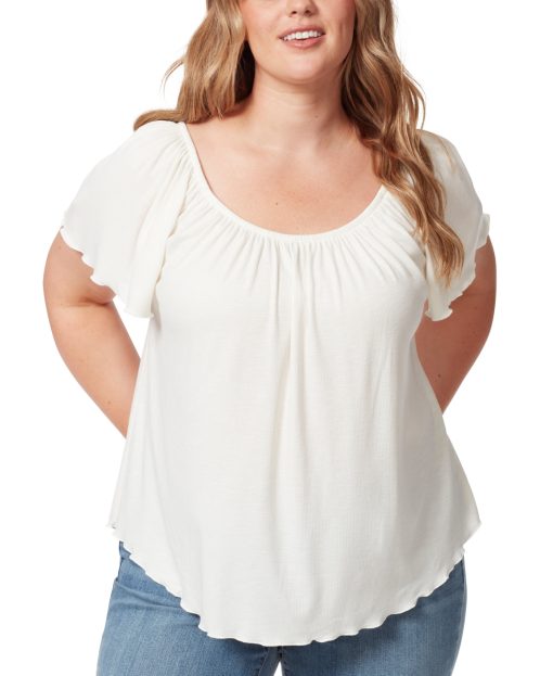 Jessica Simpson Trendy Plus Size Autumn Flutter-Sleeve Top - Gardenia 2X