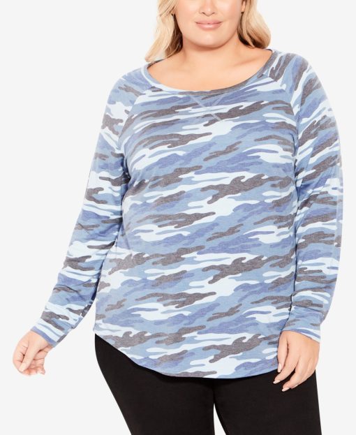 Avenue Plus Blue Camo Sweatshirt - Plus Size 22/24 - Long Sleeve Top