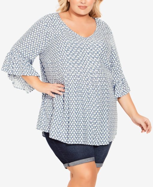 Avenue Plus Size Blue Dot Pintuck Blouse 22W-24W - Women's Tops