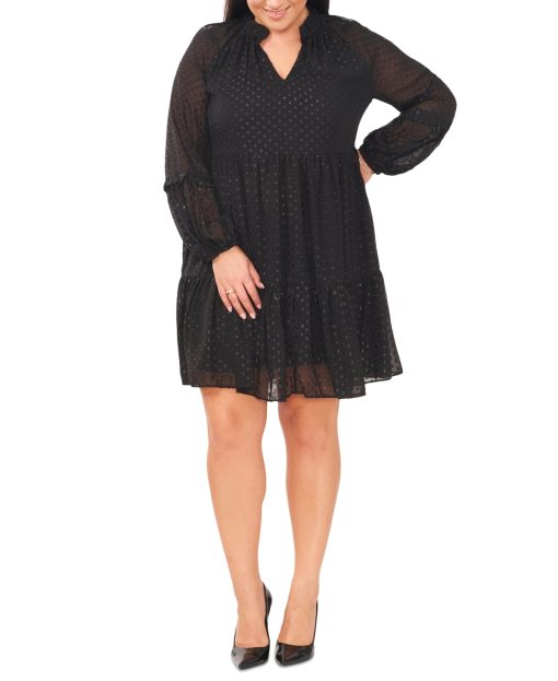 MSK Plus Size Split-Neck Chiffon L Black 2X