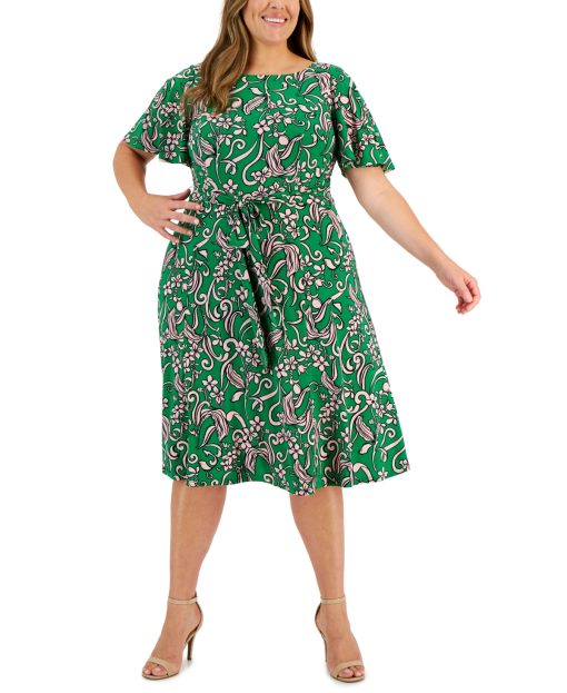 Kasper Plus Size Florinda Flutter-Sle Green Combo 2X