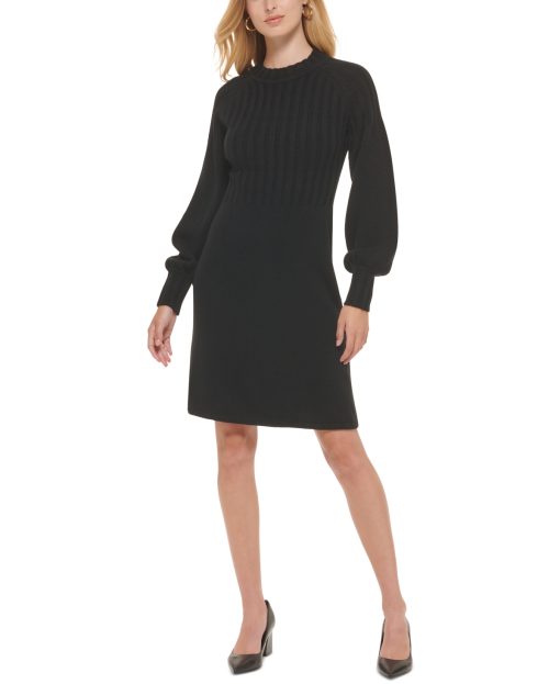 Calvin Klein Petite Ribbed Puff-Sleeve High Black PL