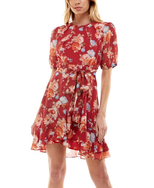 B. Darlin Women's Juniors Floral Mini Fit & Flare Dress 1/2