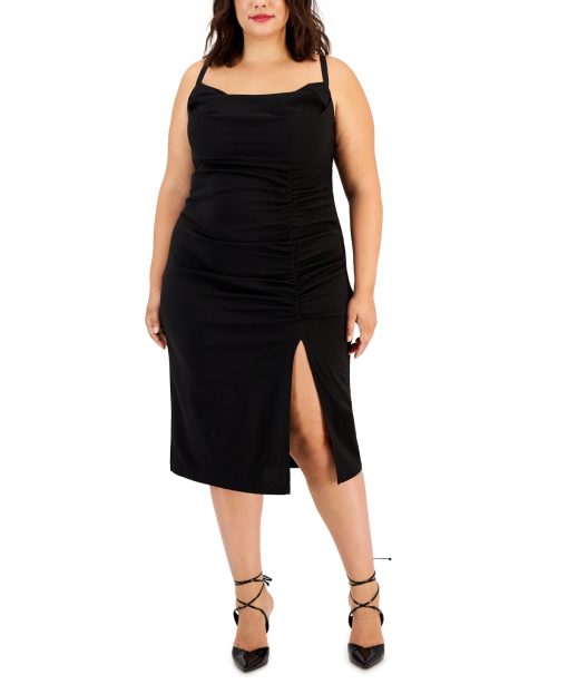 Emerald Sundae Trendy Plus Size Draped Midi D Black 18W