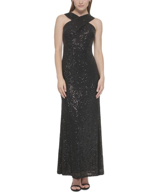 Eliza J Black Sequin Gown Size 6 - Formal Dresses