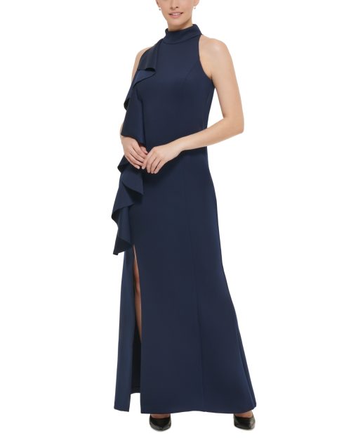 Jessica Howard Women's Ruffled Mock-Neck Gown - Navy 6