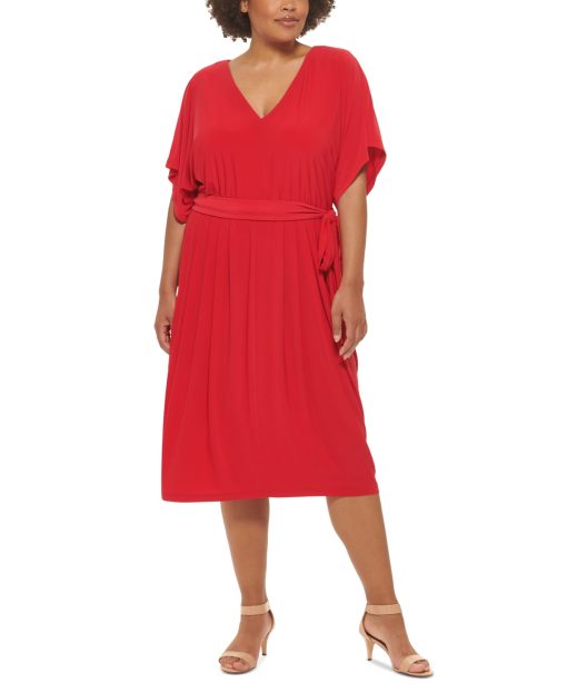 Tommy Hilfiger Plus Size V-Neck Fit Flare J Scarlet 16W