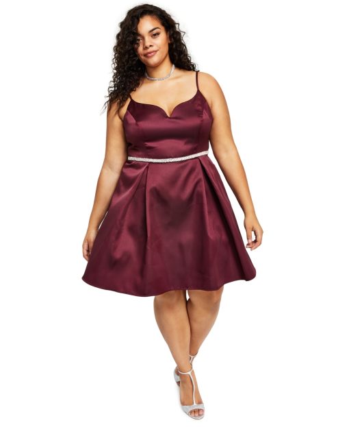 B Darlin Trendy Plus Size V-Neck A-Line Dark Garnet 14W