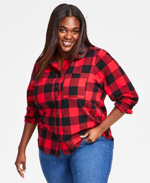 Style & Co Plus Size Buffalo Plaid Shirt, Fire Combo  3X