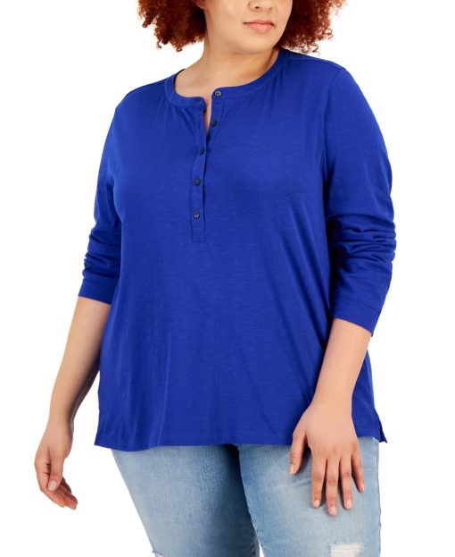 Style & Co Plus Size Henley Top, Lazulite 0X