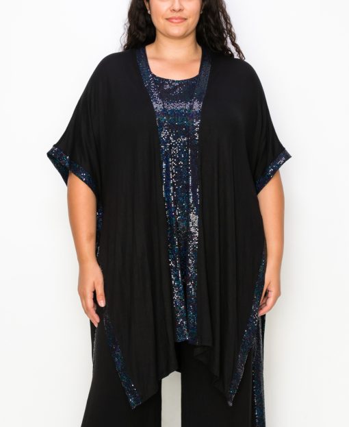 COIN 1804 Plus Size Black Sequin Kaftan Dress - One Size