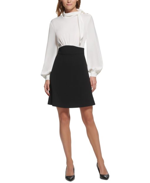 KARL LAGERFELD PARIS Womens A-Line Two-Tone Dress Black Soft White 2