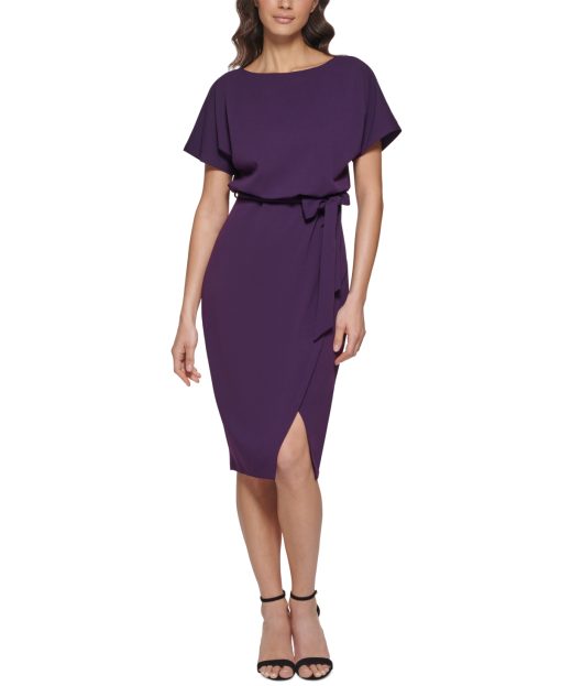 kensie Belted Blouson Wrap Sheath Dre Eggplant 12