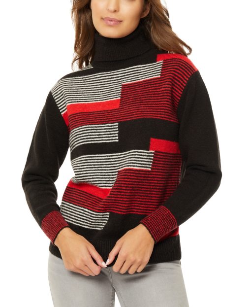 Jones New York Women's Striped Colorblock Turtleneck Sweater S