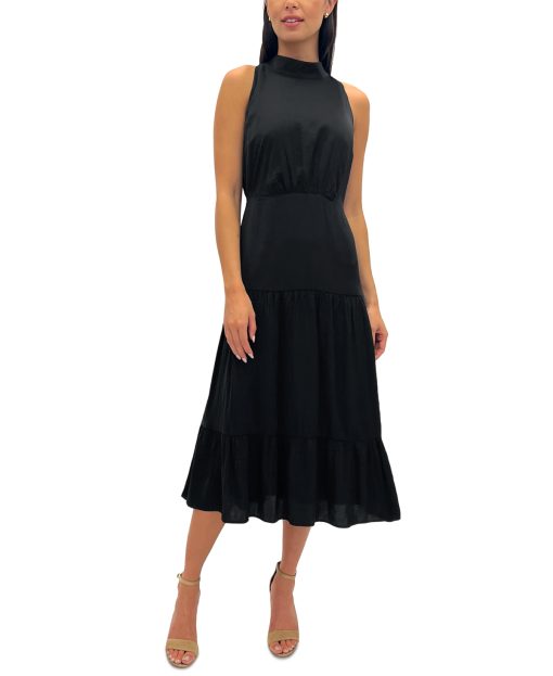 Sam Edelman Black Midi Dress - Mock Neck - Size 10 - Women's Dresses