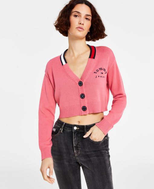 Tommy Jeans Women's Logo Cropped Cardigan Sweater XL