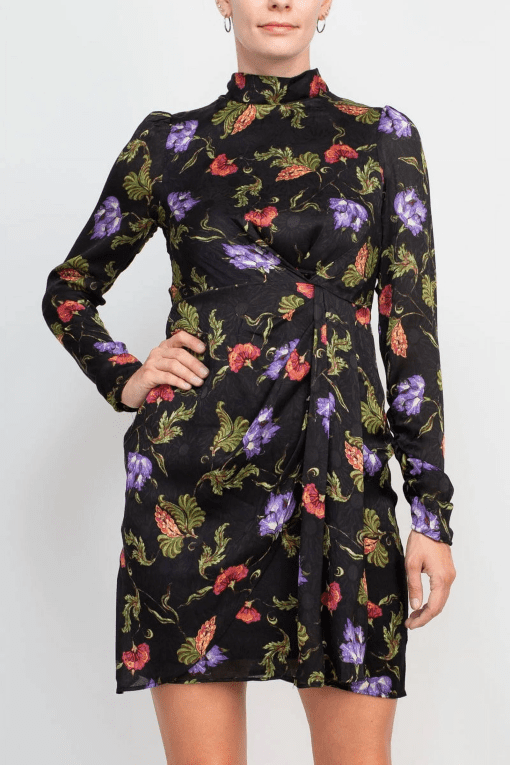 Taylor high neck long sleeve pleated side floral print chiffon 8 - Image 2