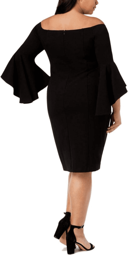 R&M RICHARDS Womens Black Cold Shoulder Bell Sleeve Jewel Neck Midi Party Sheath Dress Plus 20W - Image 3