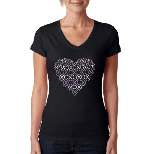 LA Pop Art Women S Word Art V-Neck T-Shirt - XOXO Heart L - Image 2