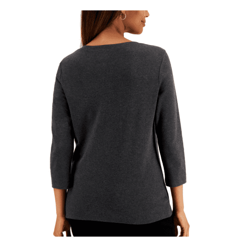 Karen Scott Cotton Henley V-Neck Top S - Image 3