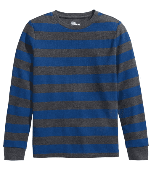 Epic Threads Big Boys Striped Thermal T-Shirt, Charcoal Heather Grey M 56-61 - Image 2