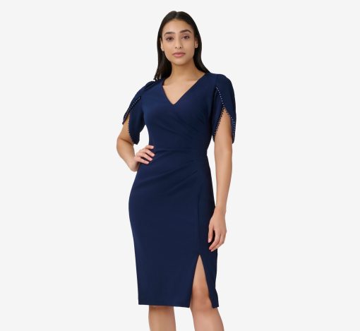 Adrianna Papell Pearl-Trim Cocktail Dress Navy Satin 4