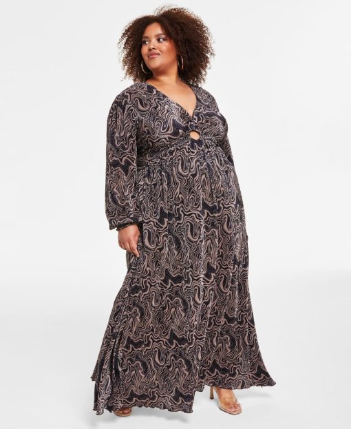 Nina Parker Trendy Plus Size Keyhole Print Portabellablack Beauty 3X