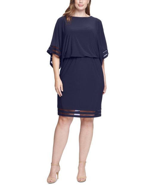 Jessica Howard Plus Size Illusion-Trim Blouso Navy 22W