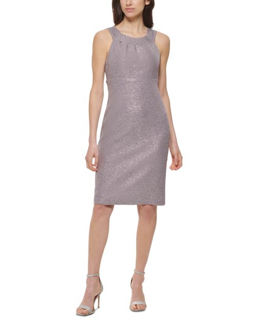 Jessica Howard Womens Metallic Pleat-Neck Dr Grey 14