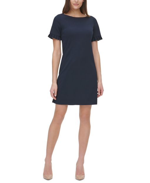 Tommy Hilfiger Petite Ruffle-Sleeve Dress Sky Captain 10P