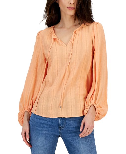 Tommy Hilfiger Peach Blouse XS Women's Tops - Puff Sleeve