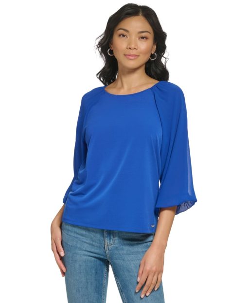 Calvin Klein 34 Chiffon Sleeve Blouse Klein Blue L