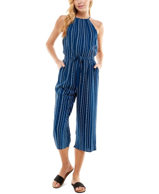 Kingston Grey Blue Striped Halter Jumpsuit - Juniors M - Romper