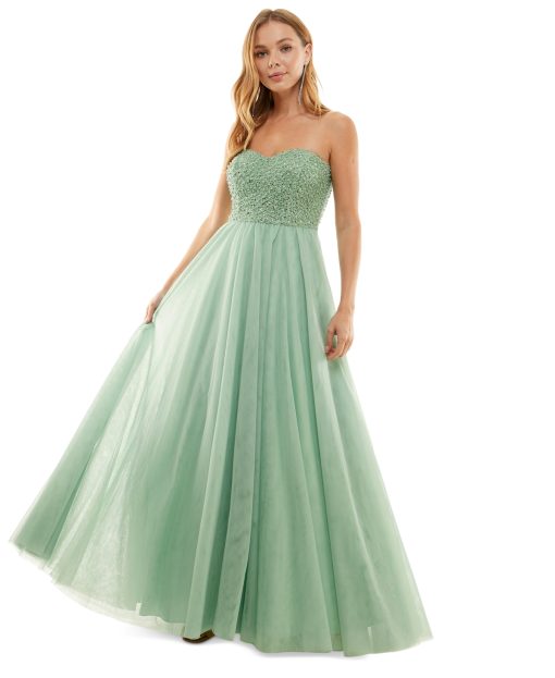 Say Yes to the Prom Juniors Embellished Strapless Pale Sage 5