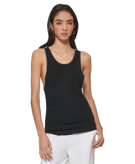 DKNY Womens Ruched Scoop-Neck Meta BlackSilver L