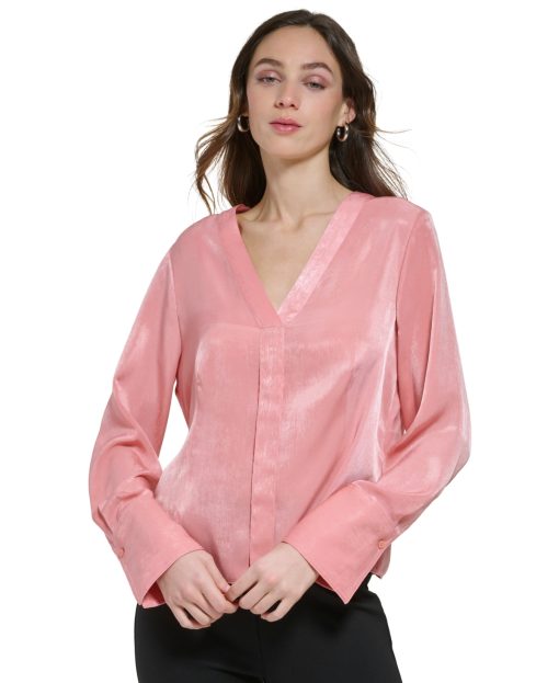 DKNY Women's Satin V-Neck Blouse XS