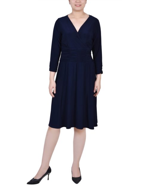 NY Collection NY Collection Petite Ruched A- Navy PL