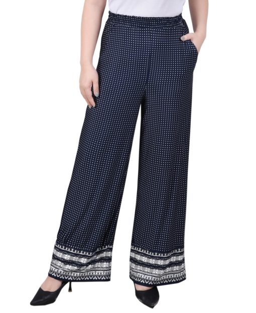 NY Collection Petite Navy Dot Palazzo Pants - Women's Fashion