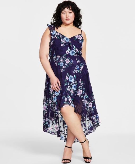 BCX Plus Navy Floral Hi-Low Dress - Plus Size 2X - Party Dress