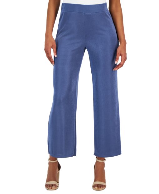 Kasper Traveler's Knit Pull-on Wide-Leg Ankle Pants - Blue Heron