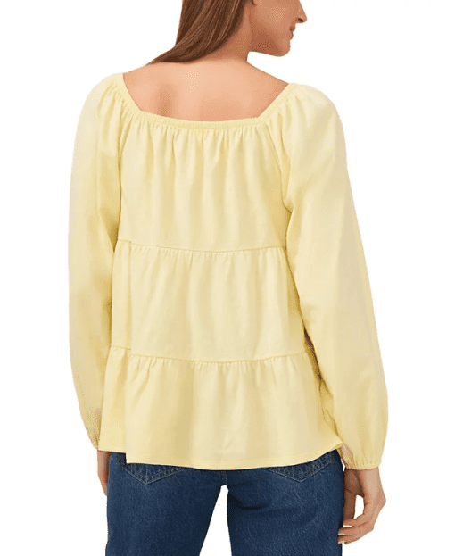 Riley & Rae Women's Square Neck Tiered Blouse Yellow Size  SIZELarge - Image 3