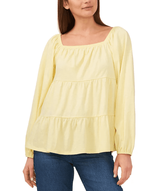 Riley & Rae Women's Square Neck Tiered Blouse Yellow Size  SIZELarge - Image 2