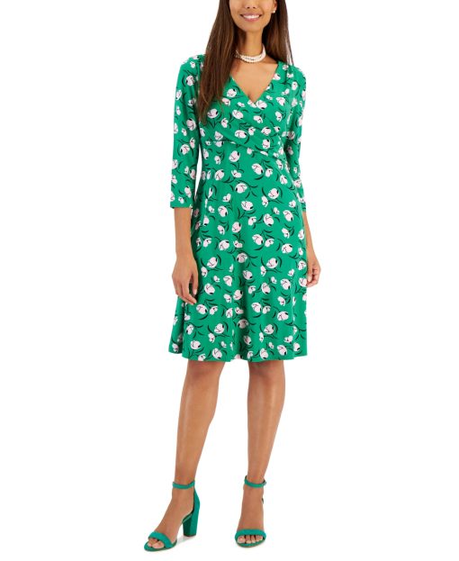 Kasper Womens Maura Printed Surplice Green M