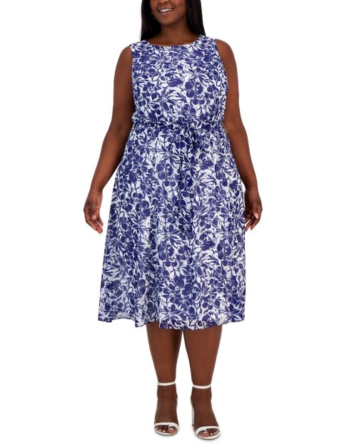 Kasper Plus Size Bianca Printed Round Royalwhite 2X